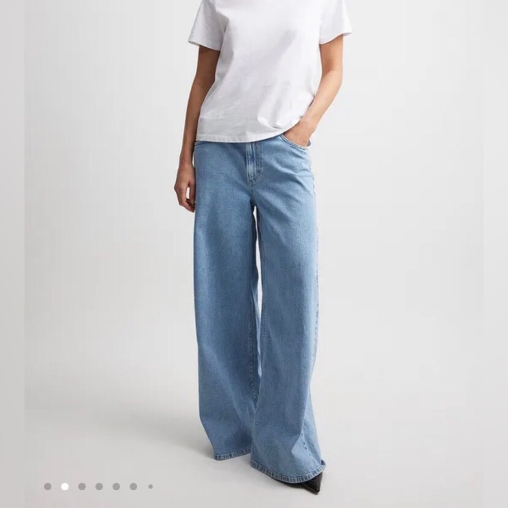 NA-KD Cotton Wide Low Waist Light Blue Jeans size US- 10(L), EU-40